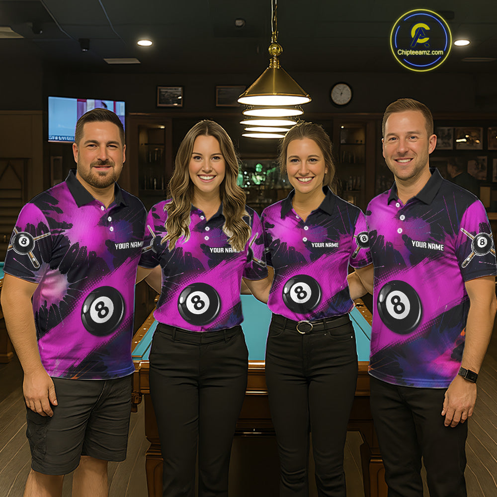 Grunge Paint Splatter Pink Ball 8 Billiard Shirts For Men Personalized Billiard Attire Gifts NYN2789