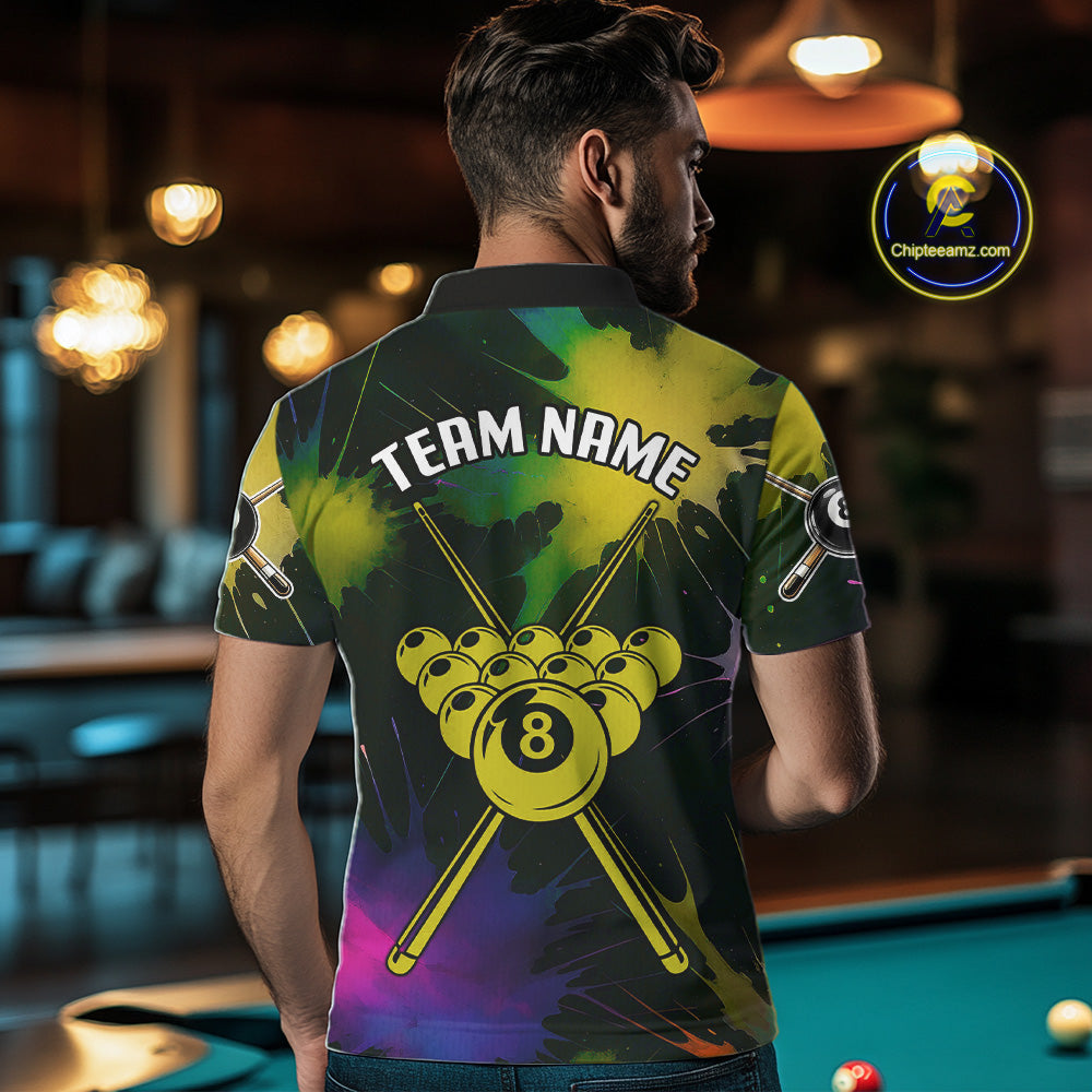 Grunge Paint Splatter Yellow Ball 8 Billiard Shirts For Men Personalized Billiard Attire Gifts NYN2790