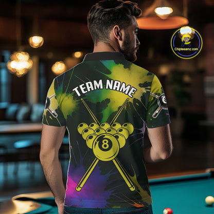 Grunge Paint Splatter Yellow Ball 8 Billiard Shirts For Men Personalized Billiard Attire Gifts NYN2790
