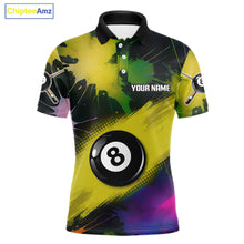 Load image into Gallery viewer, Grunge Paint Splatter Yellow Ball 8 Billiard Shirts For Men Personalized Billiard Attire Gifts NYN2790