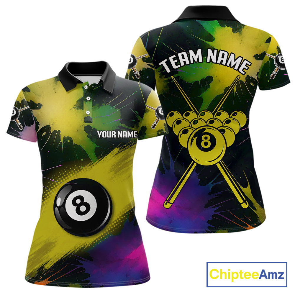Grunge Paint Splatter Yellow Ball 8 Billiard Shirts For Women Personalized Billiard Attire Gifts NYN2790