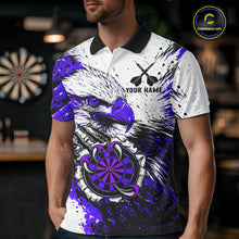 Load image into Gallery viewer, Custom Purple Grunge Eagle Scratch Dartboard Men Darts Polo &amp; 1/4-Zip Shirts Dart Team Jerseys NYN2796