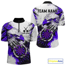 Load image into Gallery viewer, Custom Purple Grunge Eagle Scratch Dartboard Men Darts Polo &amp; 1/4-Zip Shirts Dart Team Jerseys NYN2796