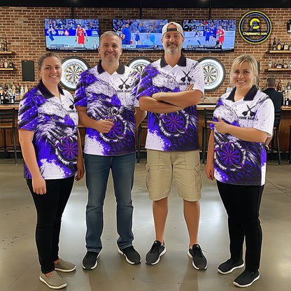 Custom Purple Grunge Eagle Scratch Dartboard Men Darts Polo & 1/4-Zip Shirts Dart Team Jerseys NYN2796