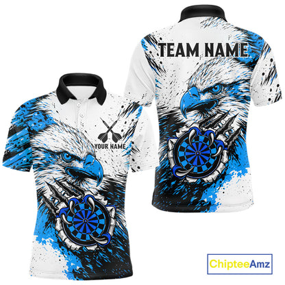 Custom Blue Grunge Eagle Scratch Dartboard Men Darts Polo & 1/4-Zip Shirts Dart Team Jerseys NYN2797