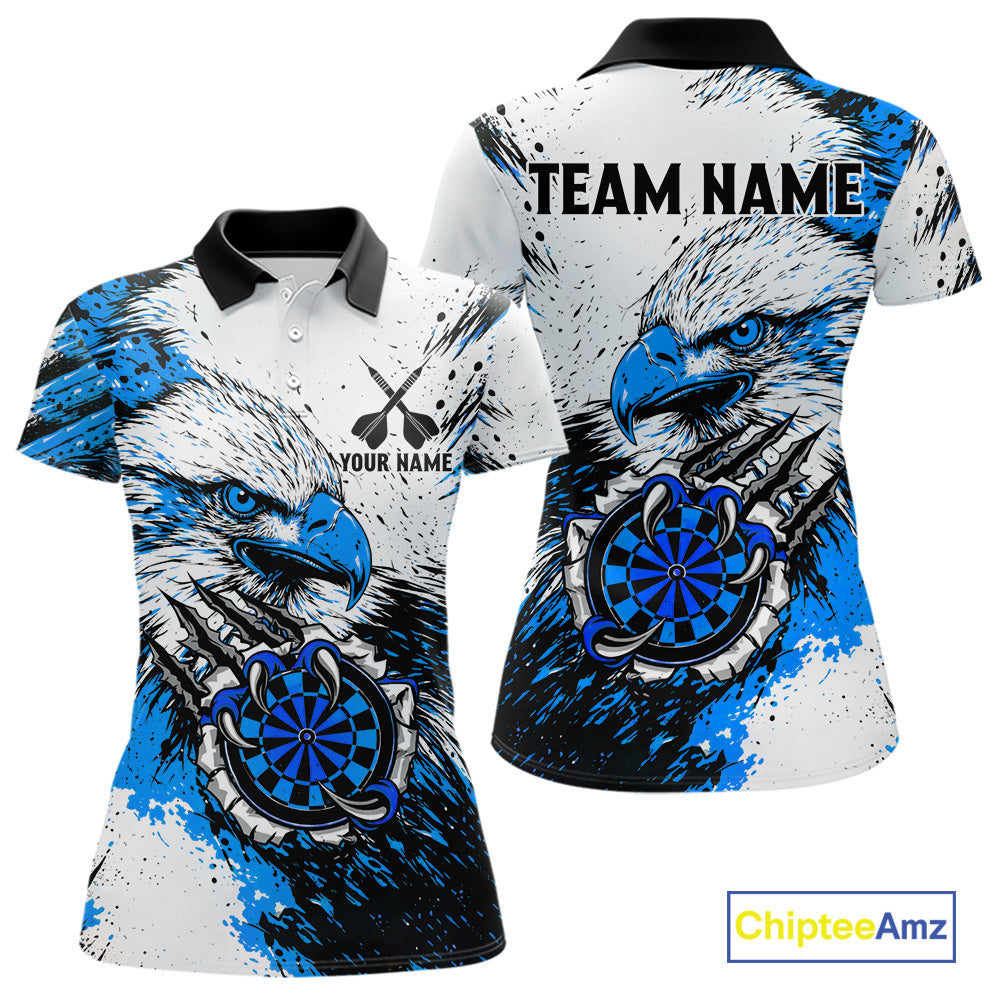 Custom Blue Grunge Eagle Scratch Dartboard Women Darts Polo & 1/4-Zip Shirts Dart Team Jerseys NYN2797