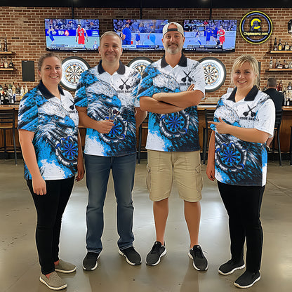 Custom Blue Grunge Eagle Scratch Dartboard Men Darts Polo & 1/4-Zip Shirts Dart Team Jerseys NYN2797