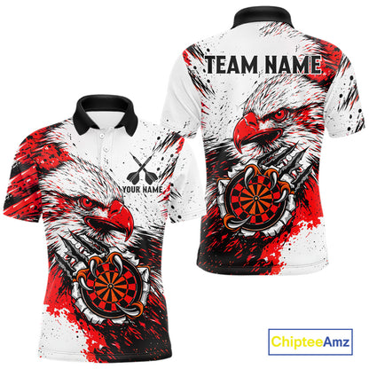 Custom Red Grunge Eagle Scratch Dartboard Men Darts Polo & 1/4-Zip Shirts Dart Team Jerseys NYN2798