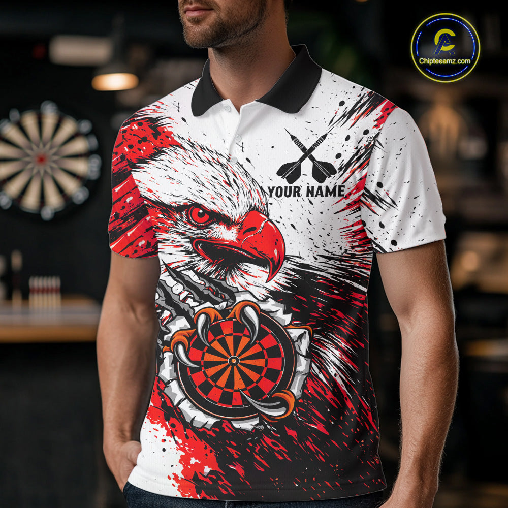 Custom Red Grunge Eagle Scratch Dartboard Men Darts Polo & 1/4-Zip Shirts Dart Team Jerseys NYN2798