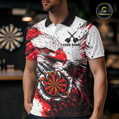 Custom Red Grunge Eagle Scratch Dartboard Men Darts Polo & 1/4-Zip Shirts Dart Team Jerseys NYN2798