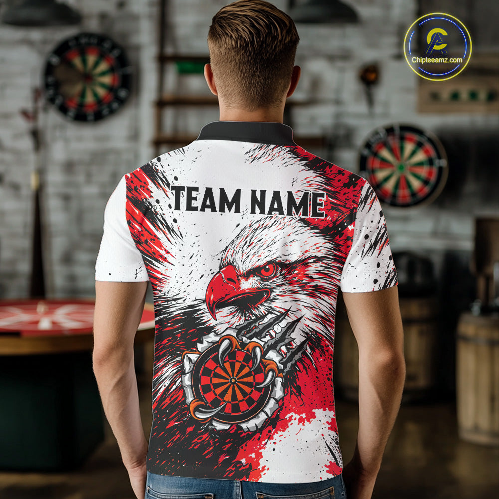 Custom Red Grunge Eagle Scratch Dartboard Men Darts Polo & 1/4-Zip Shirts Dart Team Jerseys NYN2798