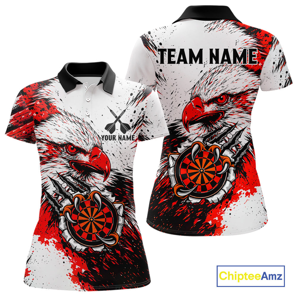 Custom Red Grunge Eagle Scratch Dartboard Women Darts Polo & 1/4-Zip Shirts Dart Team Jerseys NYN2798