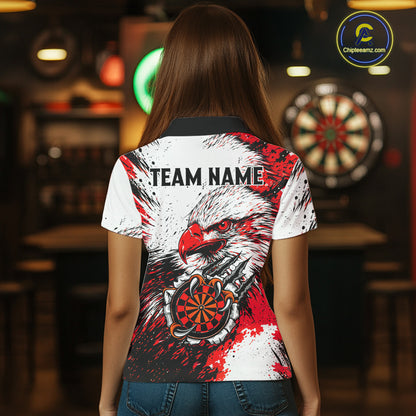 Custom Red Grunge Eagle Scratch Dartboard Women Darts Polo & 1/4-Zip Shirts Dart Team Jerseys NYN2798