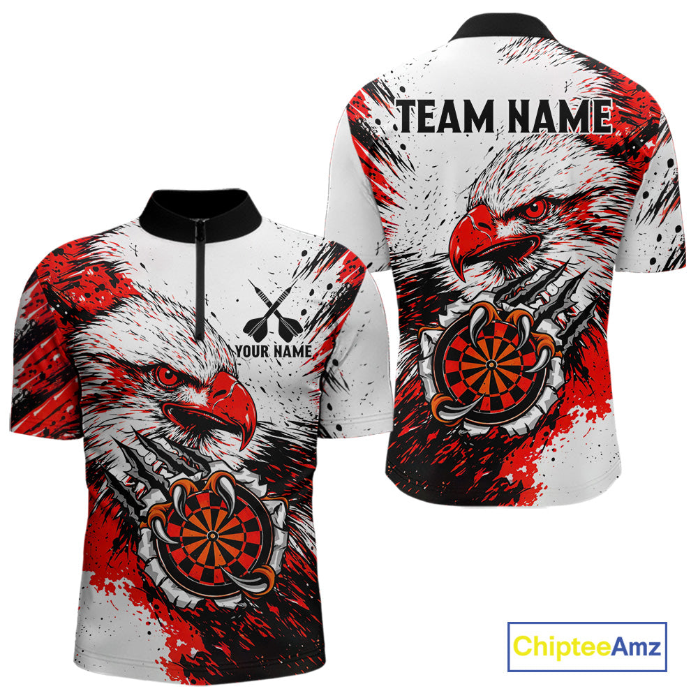 Custom Red Grunge Eagle Scratch Dartboard Men Darts Polo & 1/4-Zip Shirts Dart Team Jerseys NYN2798