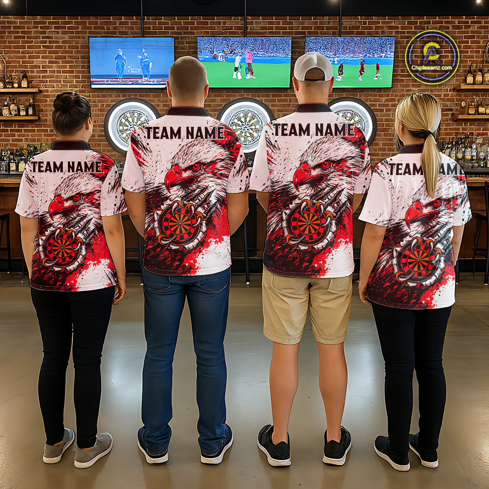 Custom Red Grunge Eagle Scratch Dartboard Women Darts Polo & 1/4-Zip Shirts Dart Team Jerseys NYN2798