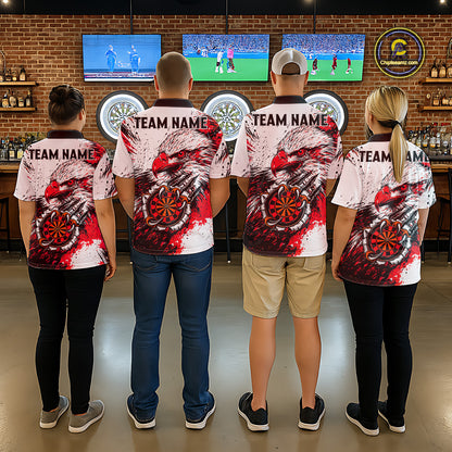 Custom Red Grunge Eagle Scratch Dartboard Women Darts Polo & 1/4-Zip Shirts Dart Team Jerseys NYN2798
