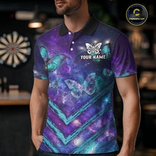 Load image into Gallery viewer, Blue Purple Galaxy Darts Polo &amp; 1/4-Zip Shirt For Men Personalized Butterfly Dart Team Appeal NYN3010