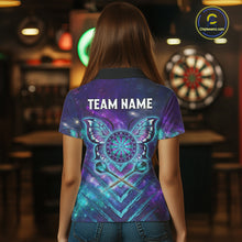 Load image into Gallery viewer, Blue Purple Galaxy Darts Polo &amp; 1/4-Zip Shirt For Women Personalized Butterfly Dart Team Appeal NYN3010