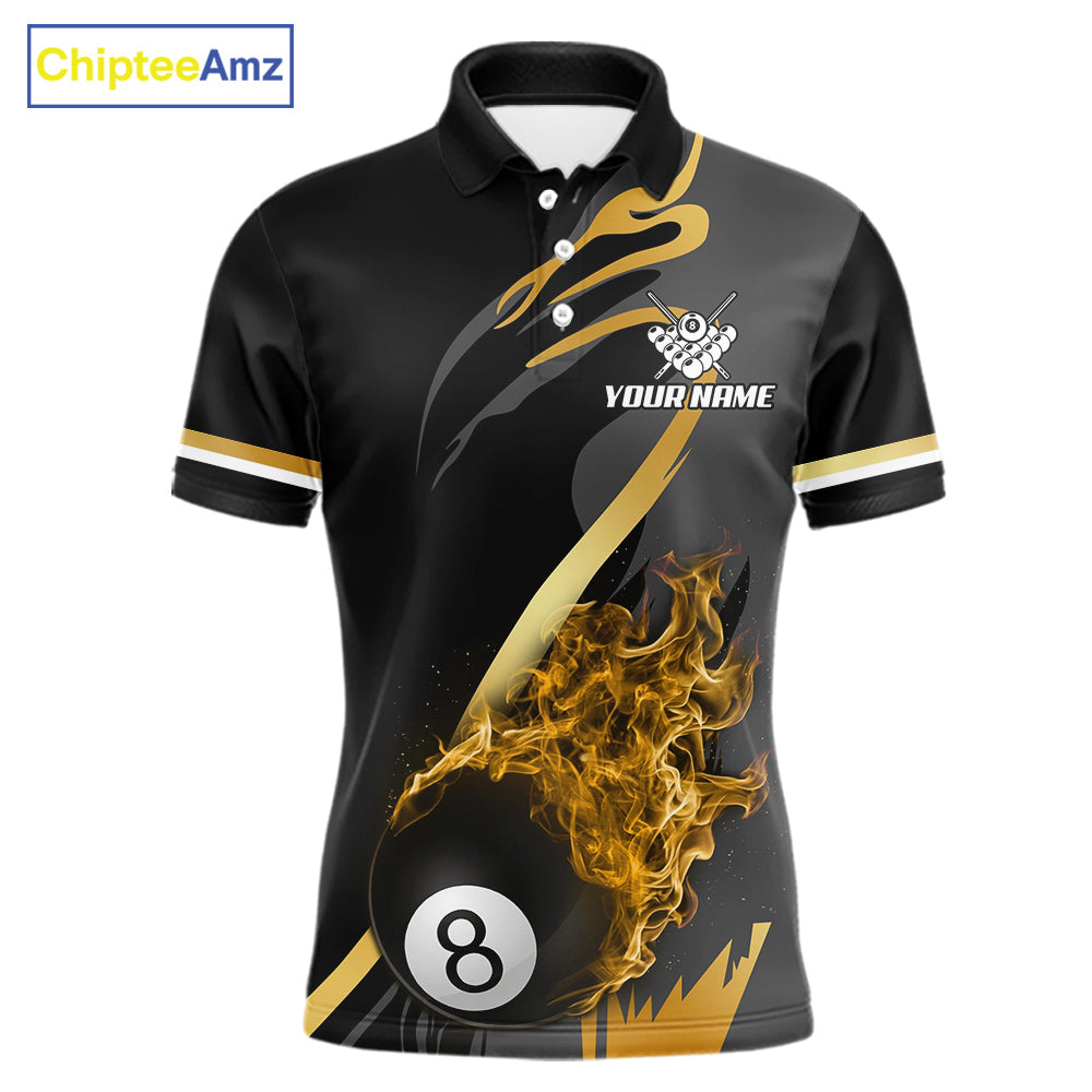 Yellow Black Fire Flame 8 Ball Pool Shirt For Men Personalized Billiard Team Apparel