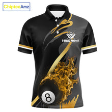 Load image into Gallery viewer, Yellow Black Fire Flame 8 Ball Pool Shirt For Men Personalized Billiard Team Apparel
