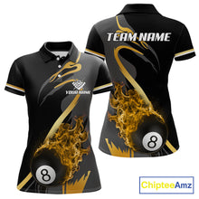 Load image into Gallery viewer, Yellow Black Fire Flame 8 Ball Pool Shirt For Women Personalized Billiard Team Apparel