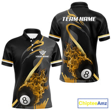 Load image into Gallery viewer, Yellow Black Fire Flame 8 Ball Pool Shirt For Men Personalized Billiard Team Apparel