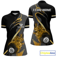 Load image into Gallery viewer, Yellow Black Fire Flame 8 Ball Pool Shirt For Women Personalized Billiard Team Apparel