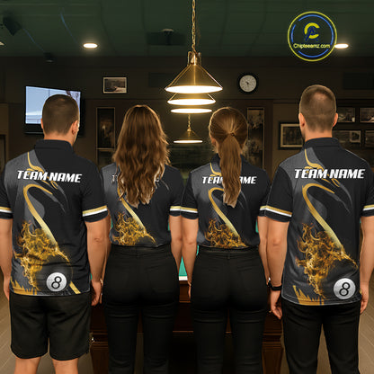 Yellow & Black Fire Flame 8 Ball Pool Billiard Shirt For Women Personalized Billiard Team Attire NYN3427