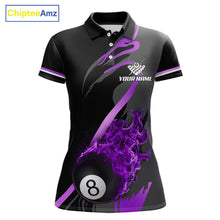 Load image into Gallery viewer, Purple Black Fire Flame 8 Ball Pool Shirt For Women Personalized Billiard Team Apparel