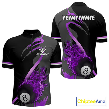 Purple Black Fire Flame 8 Ball Pool Shirt For Men Personalized Billiard Team Apparel