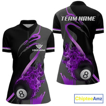Load image into Gallery viewer, Purple Black Fire Flame 8 Ball Pool Shirt For Women Personalized Billiard Team Apparel