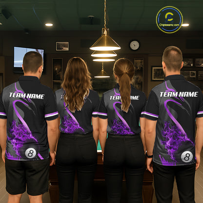 Purple & Black Fire Flame 8 Ball Pool Billiard Shirt For Women Personalized Billiard Team Attire NYN3428