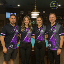 Load image into Gallery viewer, Purple &amp; Black Fire Flame 8 Ball Pool Billiard Shirt For Women Personalized Billiard Team Attire NYN3428