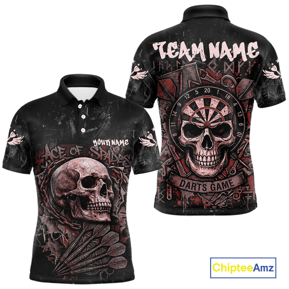 Red Graffiti Grunge Skull Darts Shirt For Men Custom Name & Team Skull Dart Outfit Jerseys NYN3985