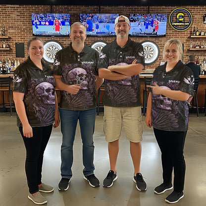 Purple Graffiti Grunge Skull Darts Shirt For Women Custom Name & Team Skull Dart Outfit Jerseys NYN3987