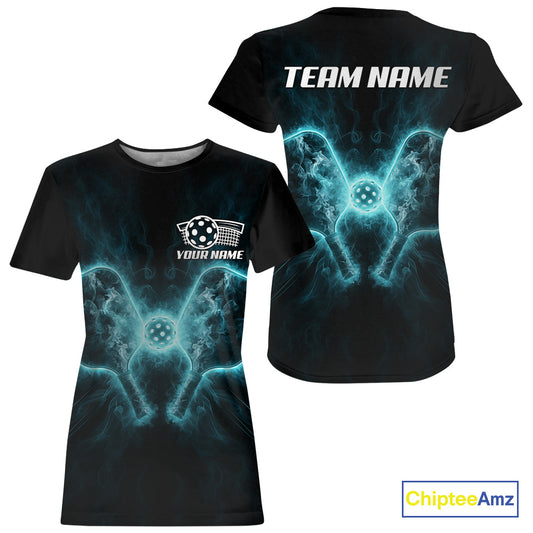 Custom Turquoise Smokes Pickle Paddles Women's Pickleball T-Shirt Pickleball Team Outfits NYN1887