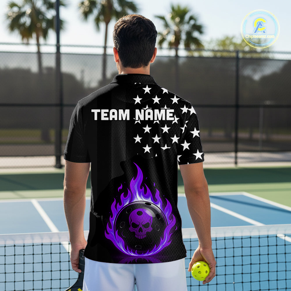 Custom Purple Flames Pickleball Ball 3D League Jerseys Men Pickleball US Flag Team Shirts NYN2147
