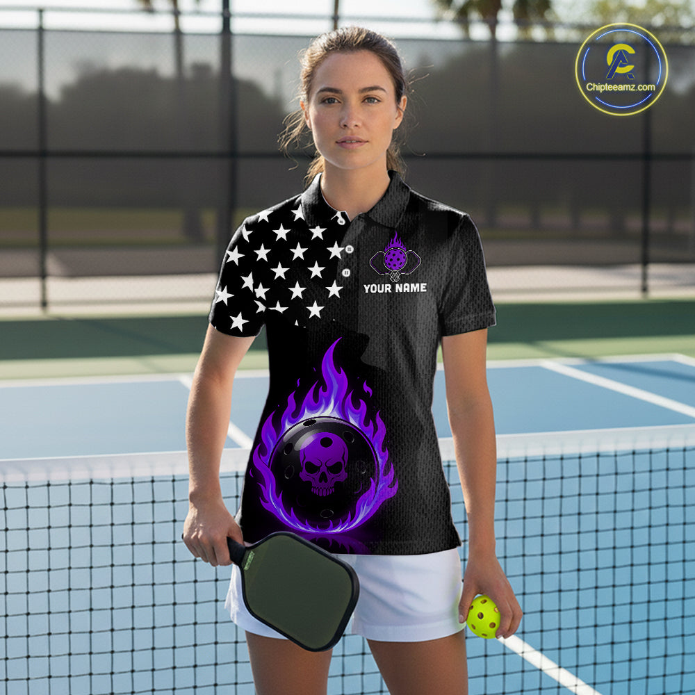 Custom Purple Flames Pickleball Ball 3D League Jerseys Women Pickleball US Flag Team Shirts NYN2147