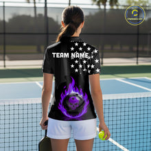 Load image into Gallery viewer, Custom Purple Flames Pickleball Ball 3D League Jerseys Women Pickleball US Flag Team Shirts NYN2147