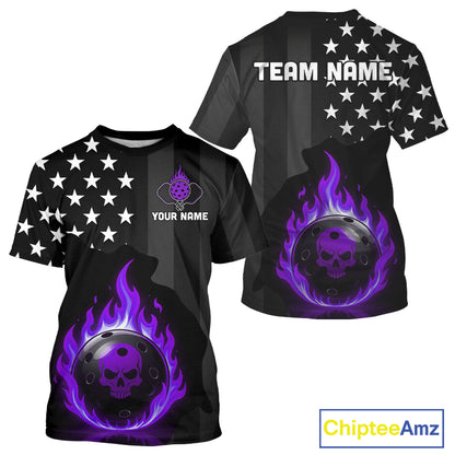 Custom Purple Flames Pickleball Ball 3D League Jerseys Men Pickleball US Flag Team Shirts NYN2147