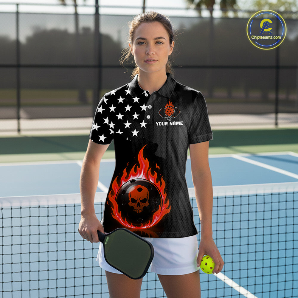 Custom Red Flames Pickleball Ball 3D League Jerseys Women Pickleball US Flag Team Shirts NYN2148