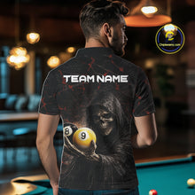 Load image into Gallery viewer, Red Grunge Grim Reaper Hold 8 Ball &amp; 9 Ball Pool Men Billiard Shirt Custom Billiard Team Attire NYN2639