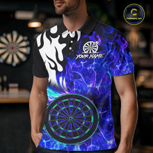 Load image into Gallery viewer, Custom Blue Flaming Dartboard Darts Polo &amp; 1/4-Zip Shirts For Men Fire Dart Team Jerseys NYN2804