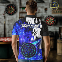 Load image into Gallery viewer, Custom Blue Flaming Dartboard Darts Polo &amp; 1/4-Zip Shirts For Men Fire Dart Team Jerseys NYN2804