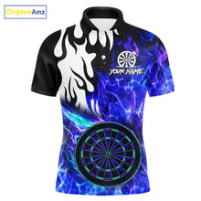 Load image into Gallery viewer, Custom Blue Flaming Dartboard Darts Polo &amp; 1/4-Zip Shirts For Men Fire Dart Team Jerseys NYN2804