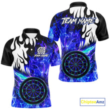 Load image into Gallery viewer, Custom Blue Flaming Dartboard Darts Polo &amp; 1/4-Zip Shirts For Men Fire Dart Team Jerseys NYN2804