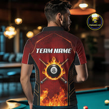 Load image into Gallery viewer, Red Billiard 8 Ball Cue Shirts For Men Custom Fire Flame Pool Team Billiard Polo &amp; 1/4 Zip Jerseys NYN3016
