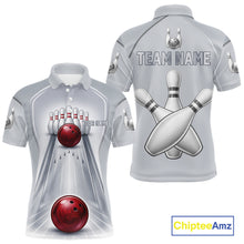 Load image into Gallery viewer, Silver And Red Bowling Custom Bowling Polo &amp; Quarter Zip Team Shirts, Men Bowling Outfit Jersey NYN3021