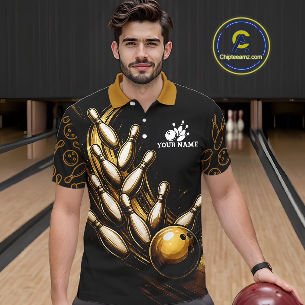 Strike Bowling Gold Yellow Bowling Jerseys For Men Custom Bowling Shirts Team Attire NYN3179