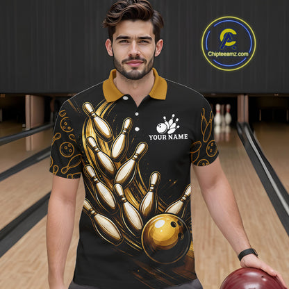 Strike Bowling Gold Yellow Bowling Jerseys For Men Custom Bowling Shirts Team Attire NYN3179
